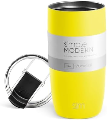 Simple Modern Travel Coffee Mug Tumbler with Flip Lid | Reusable Insulated Stainless Steel Cold Brew Iced Coffee Cup Thermos | Gifts for Women Men Him Her | Voyager Collection | 16oz | Canary by Unknown