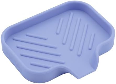 MicoYang Silicone Soap Dish with Drain Spout, Self-Draining Sink Organizer Tray for Bathroom & Kitchen, Sponges, Dispensers & Soap Holder, Non-Slip & Dishwasher Safe, Light Purple (Compact, 4.9"×3.2") by MicoYang