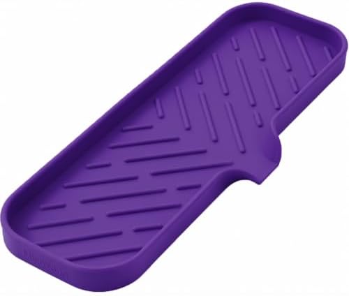 MicoYang Silicone Soap Dish with Drain Spout — Self-Draining Double Sink Organizer Tray for Kitchen & Bathroom, Dispensers, Sponges & Soap Holder, Non-Slip & Dishwasher Safe, Purple (Large, 12"×4") by MicoYang