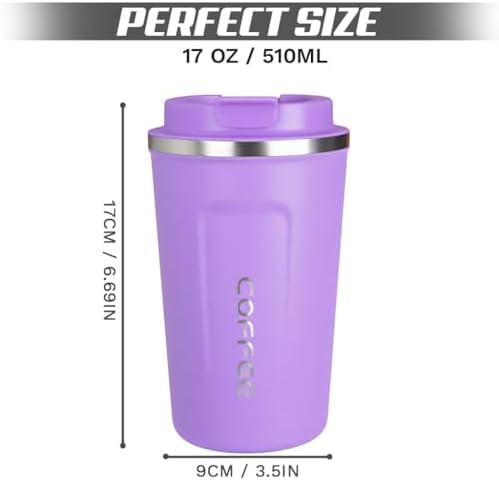 SPLMIFA Travel coffee mugs leak-proof, reusable coffee cup with lid, stainless steel vacuum insulated coffee tumblers, thermal insulation cups for men & women keep drinks hot & cold (2nd-Purple, 17OZ) - Image 4