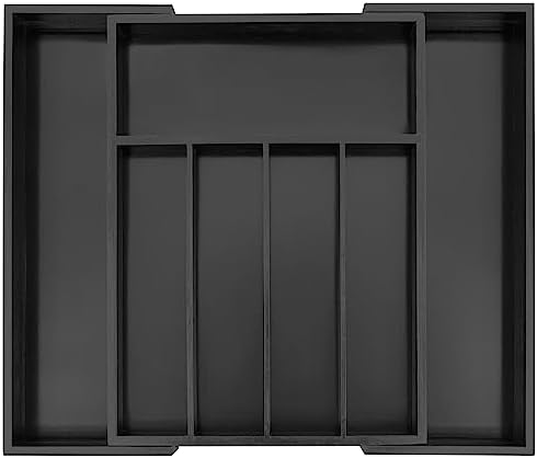 Utoplike Bamboo Silverware Drawer Organizer, Black Kitchen Utensils Tray by Utoplike