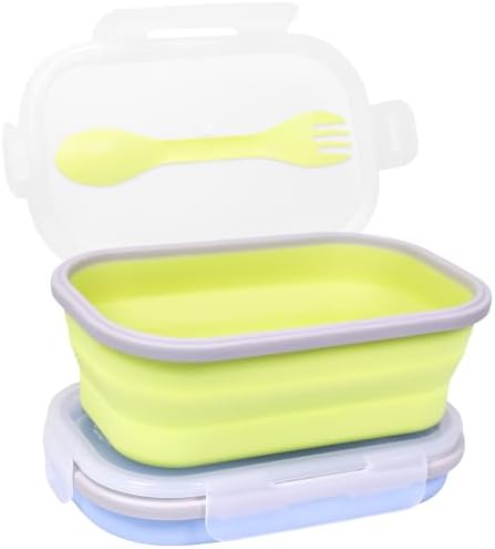 2 Pack Collapsible Silicone Bento Lunch Boxes With Lids Spoon Fork, 33.8oz, Meal Prep Food Storage Containers, Durable, Safe in Microwave, Dishwasher and Freezer, BPA Free (Blue and Green) by FUSMYE