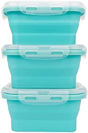 CCyanzi 3piece Collapsible Food Storage Containers with Lids, Silicone Lunch Container, Microwave & Freezer Safe, Space Saving for Kitchen Cabinet and Camping Backpack,(blue) - Image 2