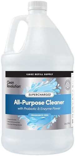 Clean Revolution SuperCharged All Purpose Cleaner Refill with Smart Probiotic + Enzyme Complex, Multi-Surface Kitchen Bathroom & Floor Cleaner, Fragrance Free, 128 Fl Oz (Pack of 1) by CleanRevolution