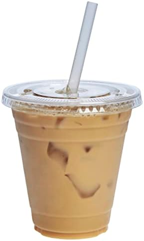 GUSTO 12 oz Clear Plastic Cups with Lids [50 Sets] Iced Coffee Cups by GUSTO