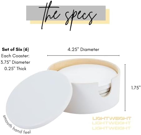 HABITAS Spun Bamboo Coaster Set - 6 White Round Coasters with Holder for Coffee Table - Modern, Sustainable, Handmade Bamboo Drink Coasters - Image 3