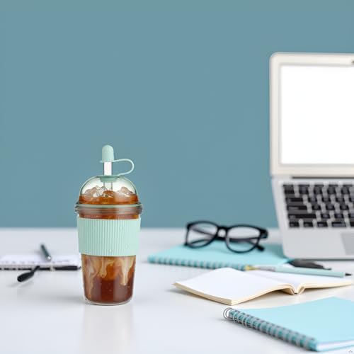 Reusable Ices Coffee Cups with Lids and Straws 17oz, Boba Cup with Straw,Tumbler with Silicone Sleeve for Cold Drinks, Iced Coffee, Bubble Tea ，light Blue - Image 2