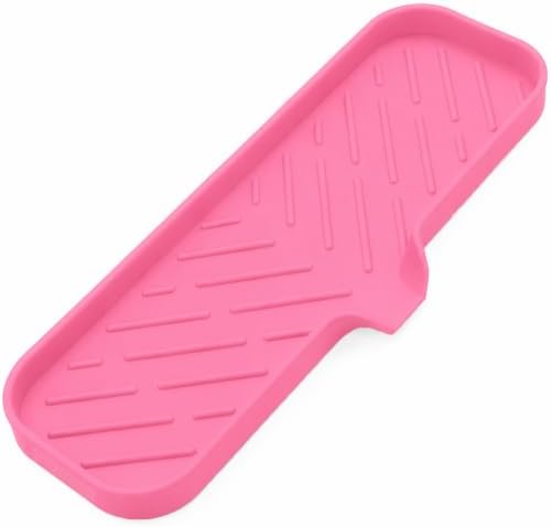 MicoYang Silicone Soap Dish with Drain Spout — Self-Draining Double Sink Organizer Tray for Kitchen & Bathroom, Dispensers, Sponges & Soap Holder, Non-Slip & Dishwasher Safe, Rose (Large, 12"×4") by MicoYang