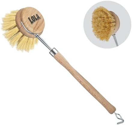 LOLA Dishwashing & Vegetable Brush The Original, 3" Head, Sustainable Wood Handle w/Tampico Fiber Bristles, Safe for Non-Stick Pans, Dishes, Cast Iron Skillet - Easy Head Only Replacement, 1 Pk by LolaProducts