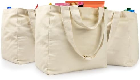 VitaSerena Reusable Canvas Grocery Bags with Dual Handles 3pc XL Set by Unknown