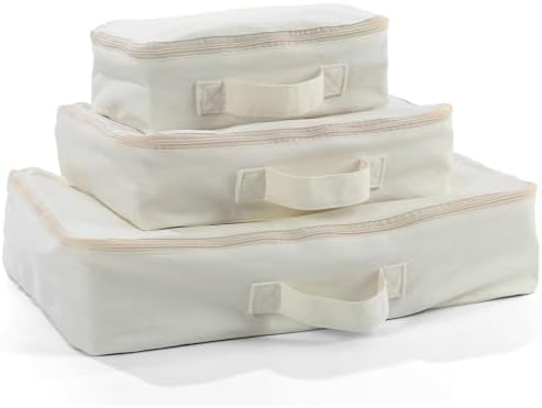 Shinymoon 3 Set 100% Cotton Packing Cubes 3 Sizes Regular Beige by Shinymoon