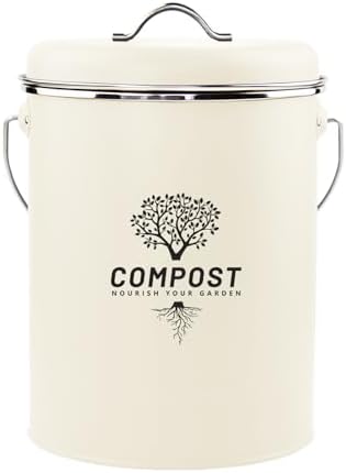 Kitchen Countertop Compost Bin, Odor Resistant Indoor Compost Bin with Lid and Charcoal Filter, Rust Resistant Coated Compost Bucket, Compost Container, Cream by Holismo