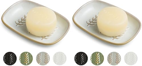 Miamolo Soap Dish Bar Cleaner Dish for Shower, Ceramic Soap Dishes for Large Soap Bar Shampoo or Sponge, Shower Soap Dish Soap Saver Tray for Bathroom Kitchen Sink, Easy to Clean (Pack of 2) by Miamolo