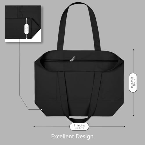 TOPDesign 1-Pack Canvas Tote Bag with an External Pocket, Reusable Grocery Shopping Bag, Top Zipper Closure, Daily Essentials (Black) - Image 5