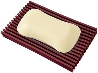 Aoheuo Modern Minimalist Soap Dish (1Pack),Drainage Silicone Soap Holder,5.5 Long by 3.15 Wide,0.55 inches high,Used for Kitchen,Bathroom,and Bar Sink(Red) by Aoheuo