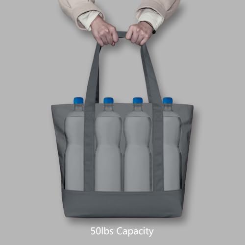 TOPDesign 6-Pack Canvas Tote Bags with an External Pocket, Reusable Grocery Shopping Bags, Top Zipper Closure, Daily Essentials (Grey) - Image 6