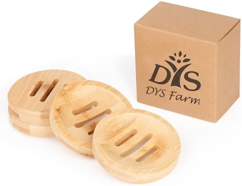 4 Pieces Bamboo Soap Dish Holders - Round Natural Wooden Soap Trays, Rustic Bathroom Accessories, Eco-Friendly Drainable Soap Savers for Sink, Kitchen, Shower by DYSFarm