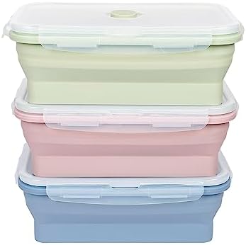 KIGI 【3 PACK】 40.6OZ Collapsible Silicone Bento Box Food Storage Containers with Lids Airtight Meal Prep Containers,Microwave Safe by KIGI