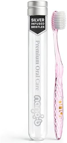 Nano-b Manual Toothbrush for Adults with Sensitive Gums, Silver Soft/Medium Bristles, Travel Case, Pink by Nano-bPremiumOralCare