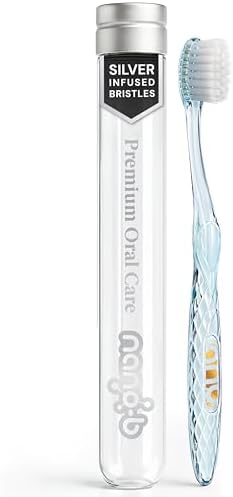 Nano-b Manual Toothbrush for Adults with Sensitive Gums, Silver Soft/Medium Bristles, Travel Case, Blue by Nano-bPremiumOralCare