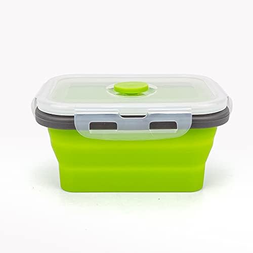 CCyanzi 3piece Collapsible Food Storage Containers with Lids, Silicone Lunch Container, Microwave & Freezer Safe, Space Saving for Kitchen Cabinet and Camping Backpack,(green gray) - Image 4
