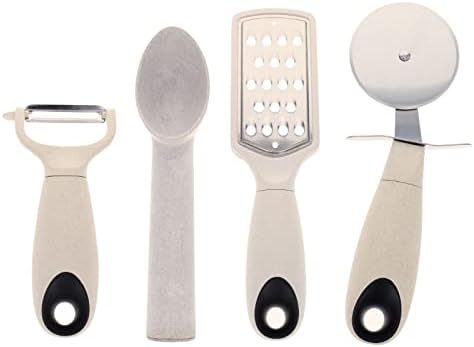 Beille 4pc Wheat Straw Kitchen Utensils Peeler Pizza Cutter Scoop and Grater by BEILLE
