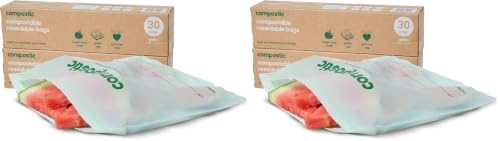 Compostic Compostable Gallon Bags (60 Count) Starter Pack — Resealable Zip-Seal, Plant-Based, Home Compostable, Freezer Safe, BPA-Free, Non-Toxic, GMO-Free Food Storage Bags (Pack of 2) by COMPOSTIC