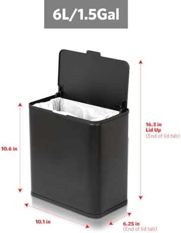 Glad Roomate Under Counter Trash Can - Space Saving Stainless Steel Waste Bin with Dual Lid and Clorox Protection - Small Black Trash Can for Kitchen Cabinet, Under Sink, or Bathroom, 1.5 Gallon (6L) - Image 4