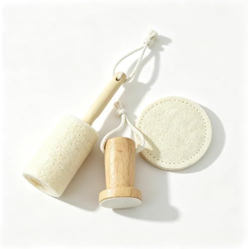 Queran Loofah Dish Brush Set with Wooden Handle, Long & Short Wooden Handle loofah Scrubber Set, 100% Natural Plant Fiber Without Chemicals. Easily removes Grease & Burnt Stains by Unknown
