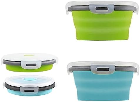 2 Pcs Collapsible Bowls with Lids, Foldable Meal Prep Containers Reusable, Silicone Food Storage Containers, Camper Must Haves Rv Camping Accessories for Travel Trailers, Microwave and Freezer Safe by ABSOK