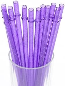 Dakoufish BPA-Free 12 Piece 11 Inch Reusable Clear Plastic Glitter Sparkle Drinking Straw Plus one Cleaning Brush (Purple,11inch) by Dakoufish