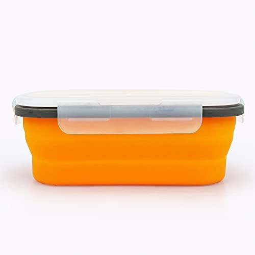 Silicone Lunch Container Bento Box, Collapsible Food Storage Containers with Airtight Lids and 2in1 Fork, Reusable Food Containers for Travel,Camping and RV, Food Grade 1000ml Microwave Container - Image 3