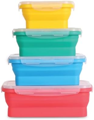 Deke Home - Collapsible Silicone Food Storage Containers with Lids, Set of 4, BPA-Free, Airtight, Space-Saving Meal Prep & Lunch Box, Microwavable, Freezer & Dishwasher Safe, Camping & Travel by DekeHome