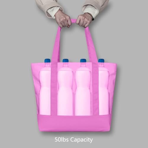 TOPDesign 6-Pack Canvas Tote Bags with an External Pocket, Reusable Grocery Shopping Bags, Top Zipper Closure, Daily Essentials (Light Purple) - Image 6