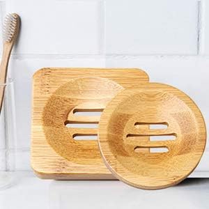 SUMAJU 4 Pcs Wooden Soap Holders Bathroom Soap Dish Natural Bamboo Soap Holder Square & Round Soap Dishes for Home Bathroom - Image 3