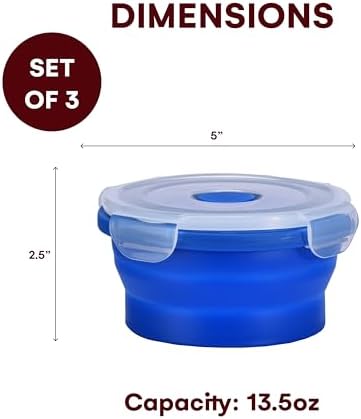 Collapsible Food Storage Containers with Lids - 13.5oz/0.4L Silicone Bowls with Airtight Lid for Kitchen, Camping - BPA Free, Microwave, Dishwasher and Freezer Safe Lunch Boxes - Salad Bowl Container - Image 3