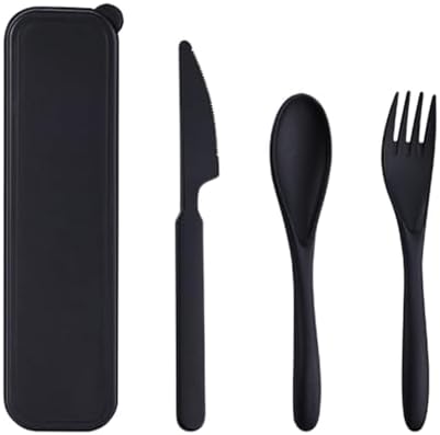 Wheat Straw Portable Reusable Travel Utensils with Case Set (Black) by Unknown