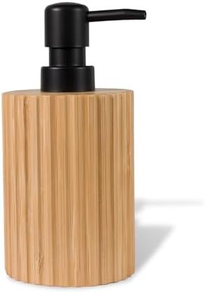 Ribbed Bamboo Soap Dispenser, Natural Finish Black Pump 7 oz by ABBINIMO