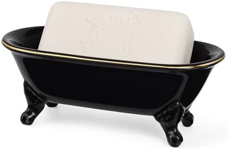 Mini Clawfoot Bathtub Soap Dish,Bar Soap Holder,Black Gold Rim by NEWHENGS