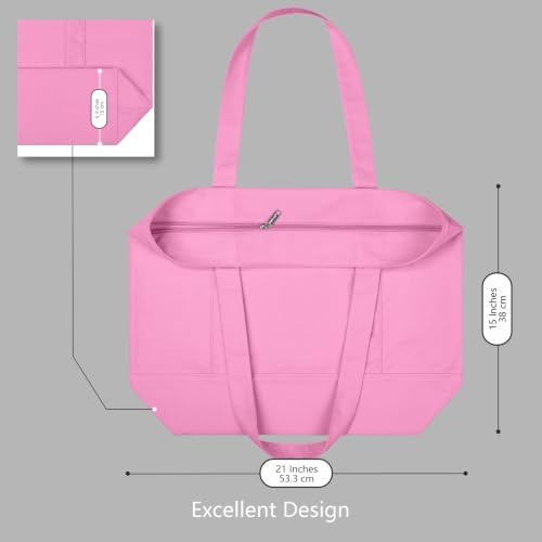 TOPDesign 3-Pack Canvas Tote Bags with an External Pocket, Reusable Grocery Shopping Bags, Top Zipper Closure, Daily Essentials (Pink) - Image 5