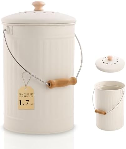 1.7 Gal Kitchen Compost Bin with Smell Proof Lid,Odorless Bin for Indoor Countertop,100% Rust Proof Compost Bucket with Non-Smell Charcoal Filter,Easy Cleaning and Looks Great On Any Kitchen Counter by Unknown