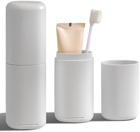 Portable Travel Toothbrush Case with Gargle Cup - Hard Shell Toothbrush Holder & Toothpaste Container, Detachable Bottom for Easy Cleaning, Matte BPA-Free Organizer for Business Trip, Camping, Gym by AIDIMMING