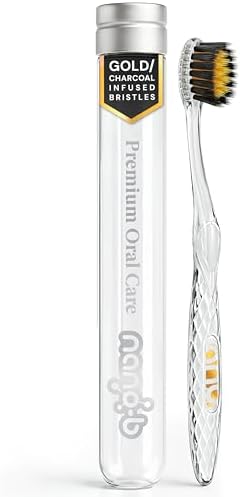 Nano-b Manual Toothbrush for Adults with Sensitive Gums, Gold & Charcoal Soft/Medium Bristles, Travel Case, Crystal by Nano-bPremiumOralCare