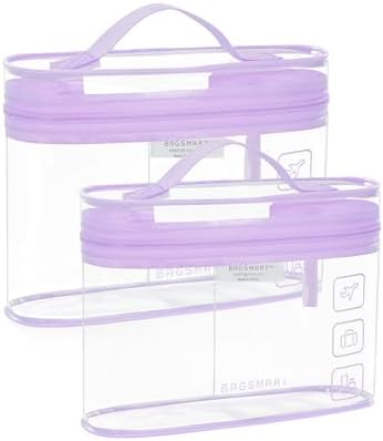 BAGSMART TSA Approved Toiletry Bag, 2 Pack Clear Makeup Cosmetic Bag Organizer, Quart Size Travel Bag for Toiletries, Carry-on Travel Accessories Essentials, Purple-2pcs by BAGSMART