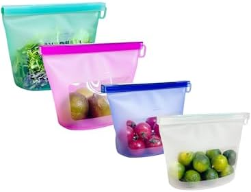 Reusable Silicone Food Storage Bags (Set of 4), Dishwasher Oven Microwave Freezer Safe, Eco-Friendly 100% Platinum, Leakproof Sous Vide Bags, Premium Lunch Containers, 2 Snack 2 Sandwich, Mixed by CuLiDing