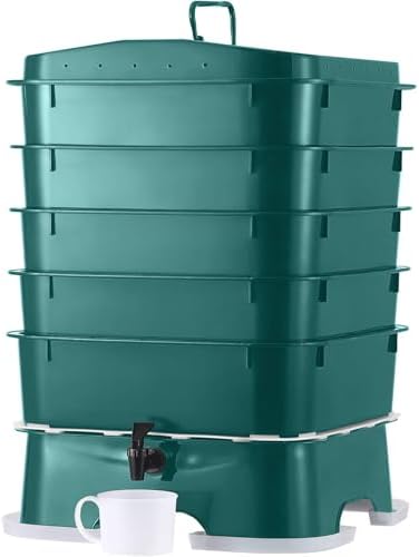 The Original VermiHut® Plus 5-Tray Worm Compost Bin – Indoor & Outdoor Vermicomposting System, Continuous Flow Food Waste Recycler for Organic Composting & Gardening - Dark Green by VermiHut