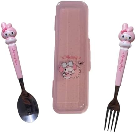 Stainless Steel Cutlery Tableware Flatware Silverware 3 Piece Set Portable Reusable Travel Cute Kawaii Anime Cartoon Dog Bunny for Boys and Girls (Pink Melody) by homb%C3%A4de