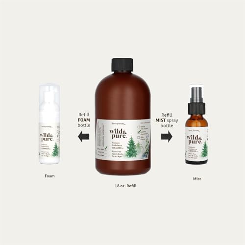 Wild & Pure Sensitive Skin Travel Size Body Wash Set (1.7 Oz Foam, 0.9 Oz Spray + Flannel Wipes) | Cleanser, Deodorizer, Moisturizer | pH-Balanced, Microbiome-Friendly | EcoBalance Refillable Skincare - Image 2