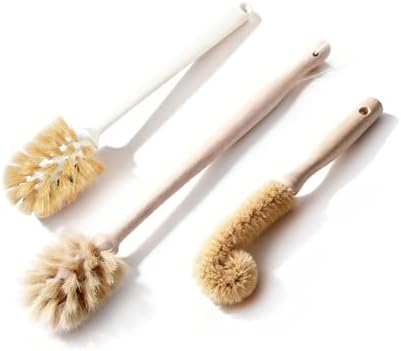 Bottle Brush & Dish Scrubber Set (3 Pack) - Kitchen Cleaning Kit with L-Shape Bottle Cleaner, Round Pan Brush & Detail Scrubber - Multi-Use for Bottles, Pots, Pans & Glassware by milinkllc