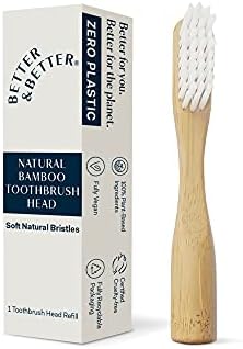 Better & Better Manual Bamboo Toothbrush Head Refill | Soft Bristles | Replaceable Brush Head Only | Eco-Friendly, Zero Plastic | Adult Size, Does not fit Sonic Electric Toothbrush by BETTERBETTER